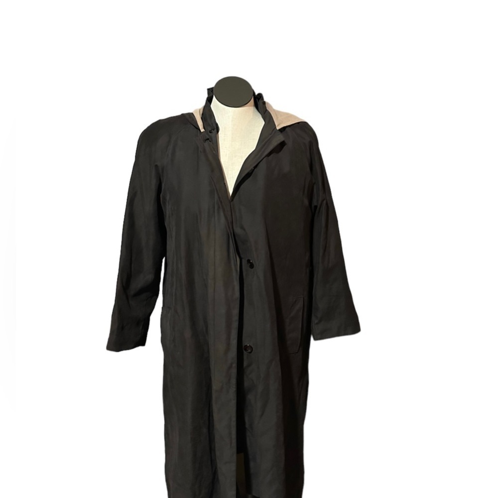 VINTAGE NEW YORK HARBOR LONG JACKET WITH HOOD WOMENS SIZE 14 inner shoulder pads